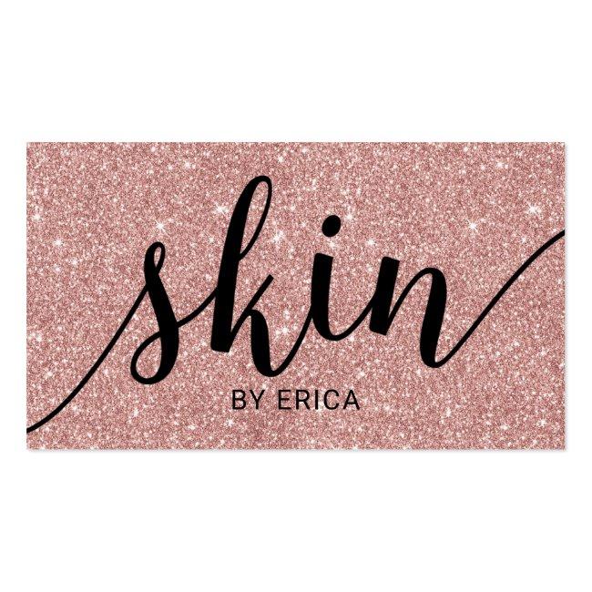 Skin Care Typography Rose Gold Glitter Esthetician Business Card