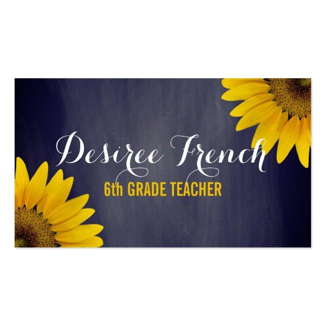 Social Media | Sunflowers Chalkboard Teacher Business Card