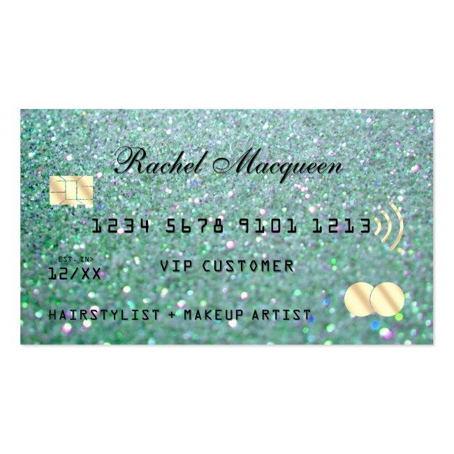 Sparkly Teal Green Gold Glitter Credit Business Card