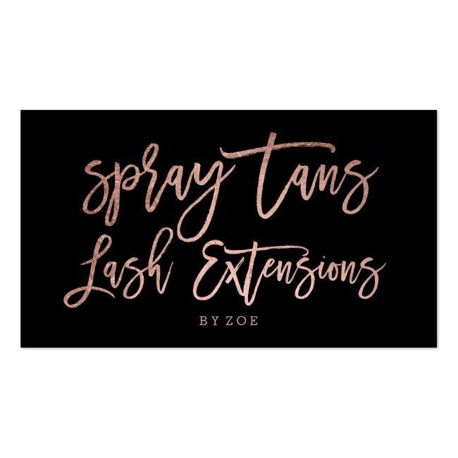 Spray Tans Logo Lashes Rose Gold Typography Black Business Card