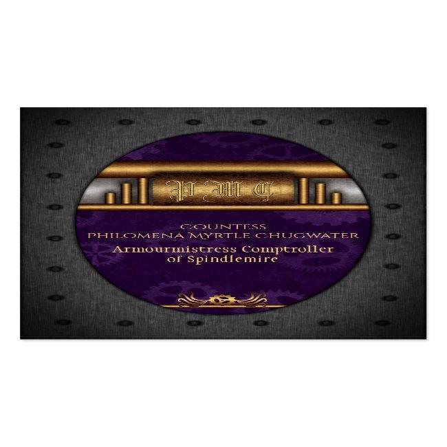 Steampunk Riveted Frame, Brass And Royal Purple Business Card