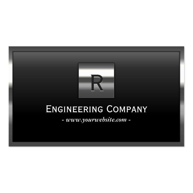 Steel Border Monogram Engineering Business Card