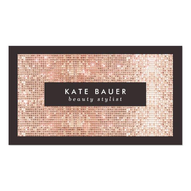 Stylish Faux Copper Sequin Beauty And Fashion Business Card