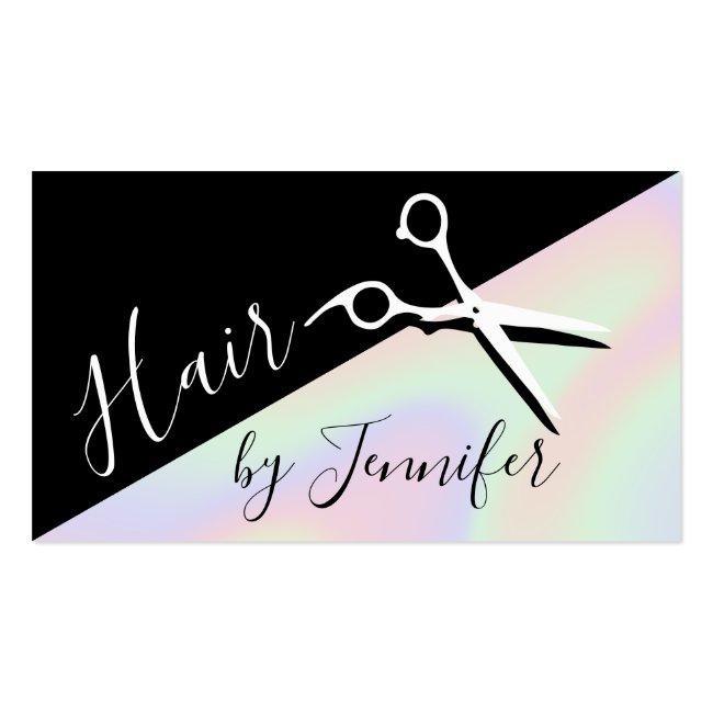 Stylish Modern Elegant Holographic Hairstylist Business Card