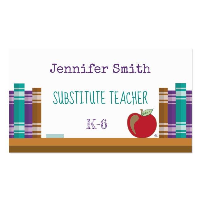 Substitute | Teacher | Tutor White Business Cards