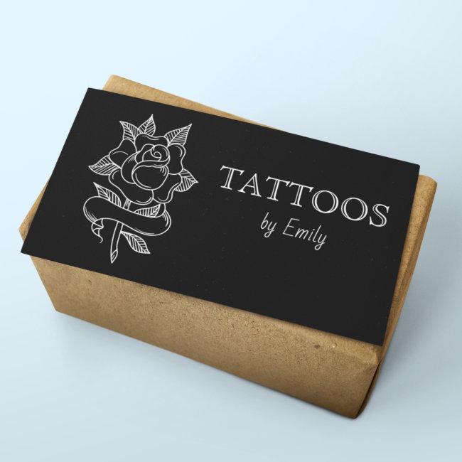 Tattoos By Your Name Simple Black & White Elegant Business Card