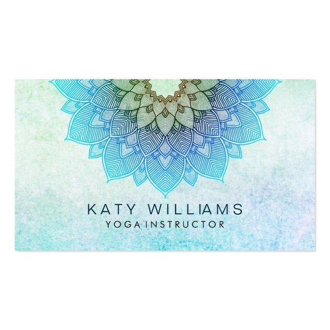 Teal Blue Yoga Instructor Lotus Flower Watercolor Business Card