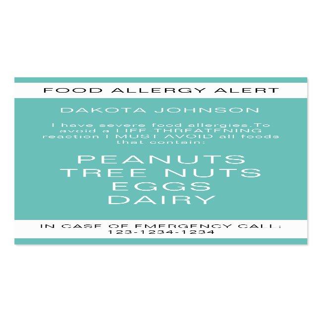 Teal Food Allergy Alert Card
