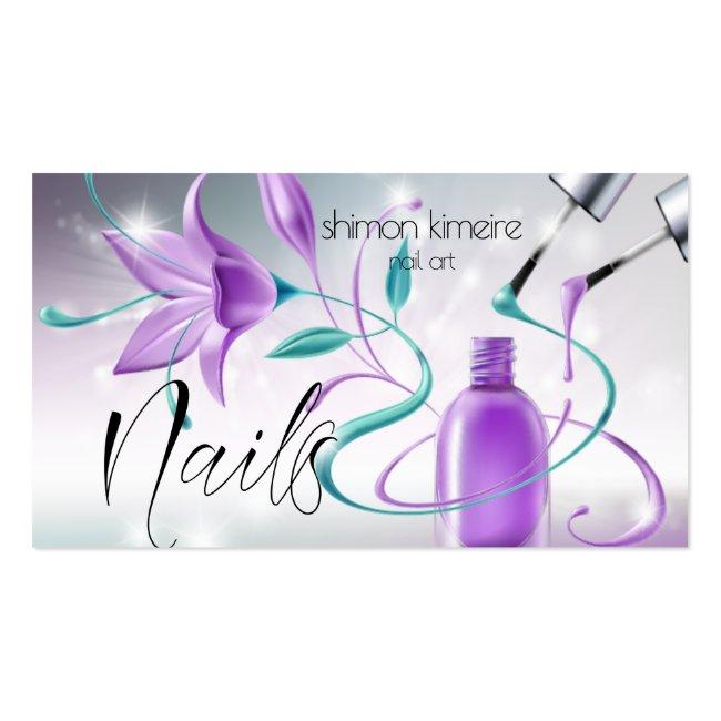 Teal & Violet Nail Artist Professional Salon Spa Business Card