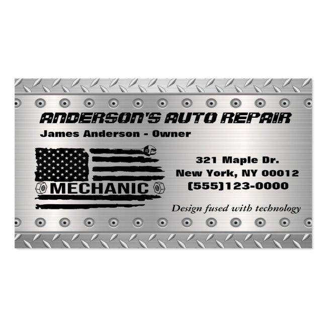 Tool American Flag Metal Design Car Auto Repair Bu Business Card