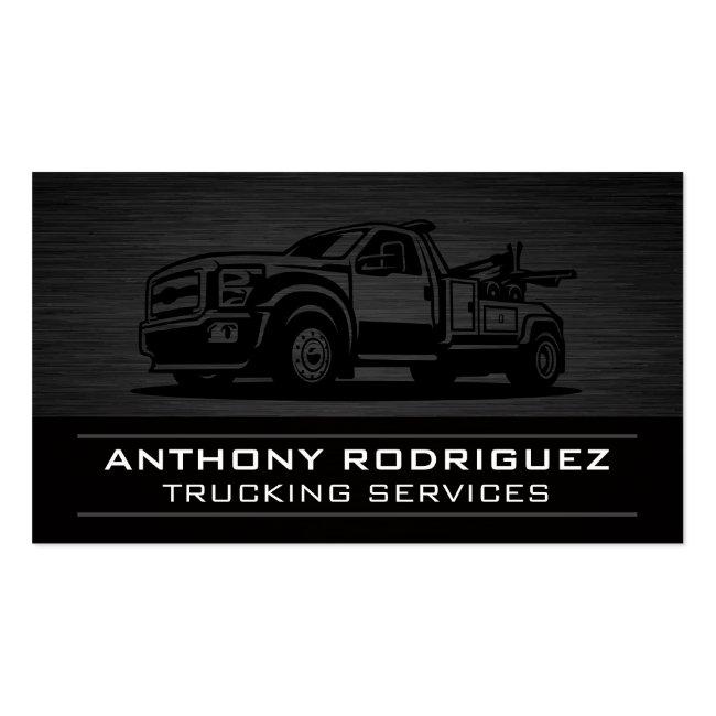 Towing Truck | Black Metal Background Business Card