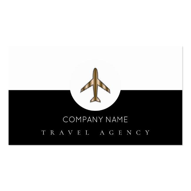 Travel Agency+airplane Black And White Business Card