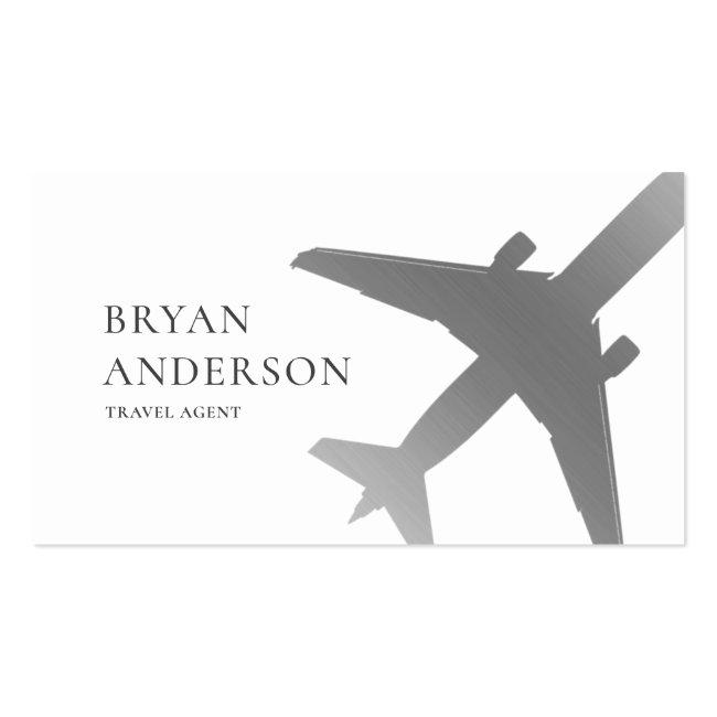 Travel Agent Silver Airplane Business Card