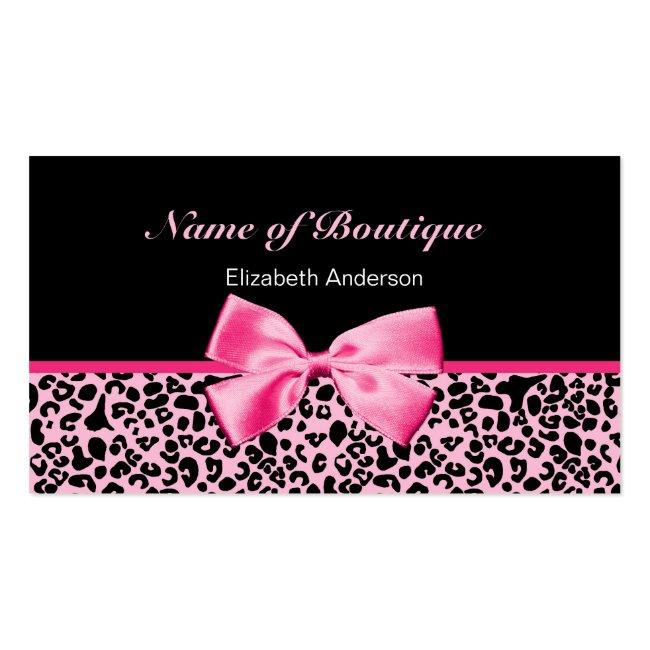 Trendy Boutique Pink And Black Leopard Pink Ribbon Business Card