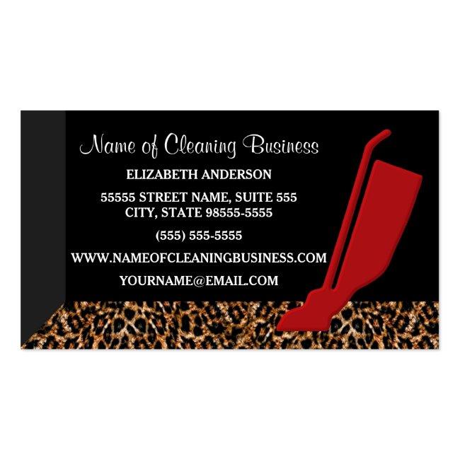 Trendy Red Vacuum Leopard Housekeeping Service Magnetic Business Card