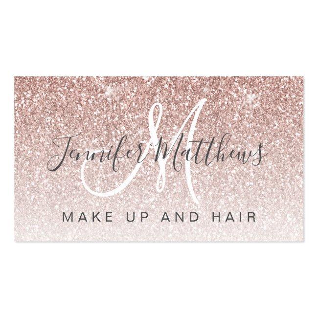 Trendy Rose Gold Glitter Makeup Artist Hair Salon Business Card
