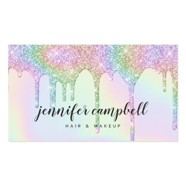 Unicorn Holographic Glitter Drips Glam Makeup Hair Business Card