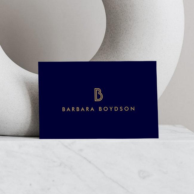 Vintage Modern Gold And Navy Initial Monogram Logo Business Card