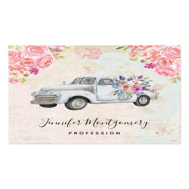 Vintage Pickup Truck Rustic Watercolor Square Business Card