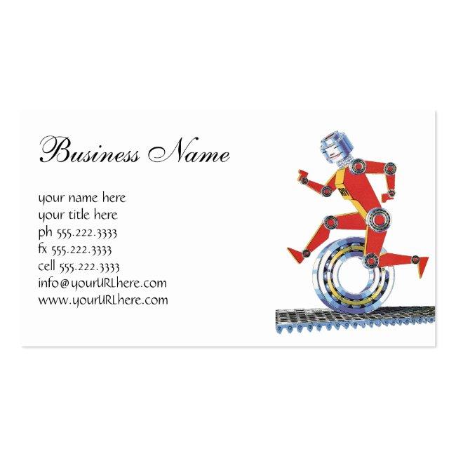Vintage Science Fiction Robot Running With Wheel Business Card