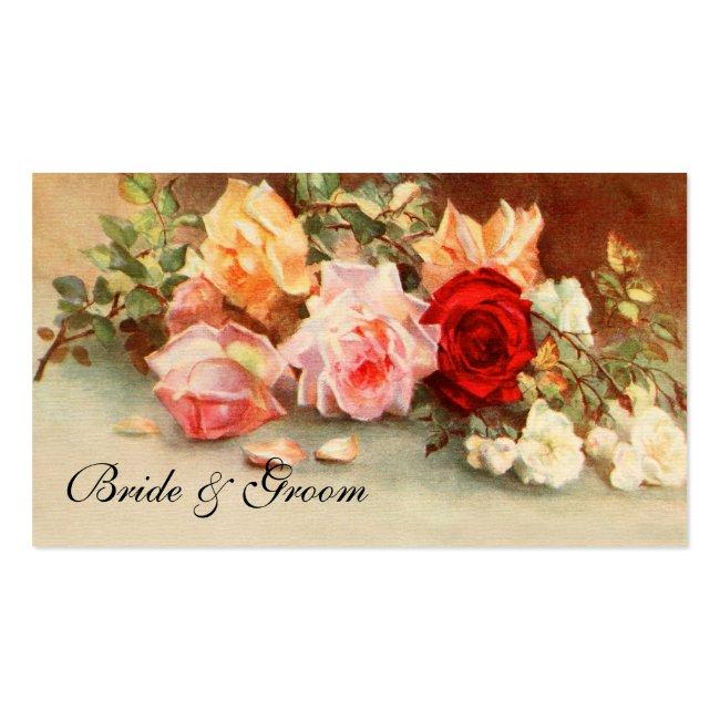 Vintage Wedding, Antique Rose Flowers Floral Art Business Card