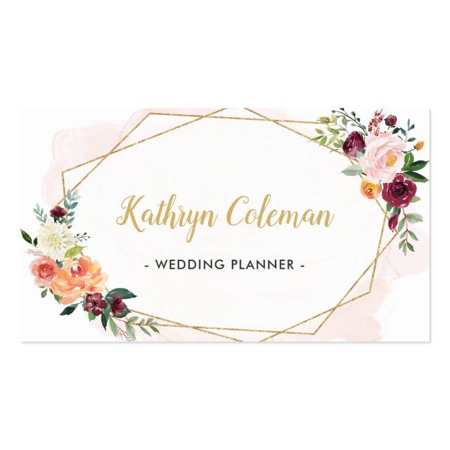 Watercolor Bloom Floral Modern Geometric Frame Business Card