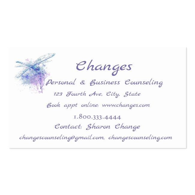 Watercolor Dragonfly Changes Counseling Service Business Card