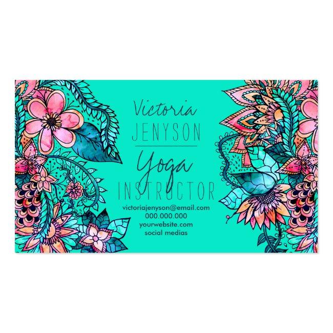 Watercolor Floral Illustration Yoga Instructor 2 Business Card