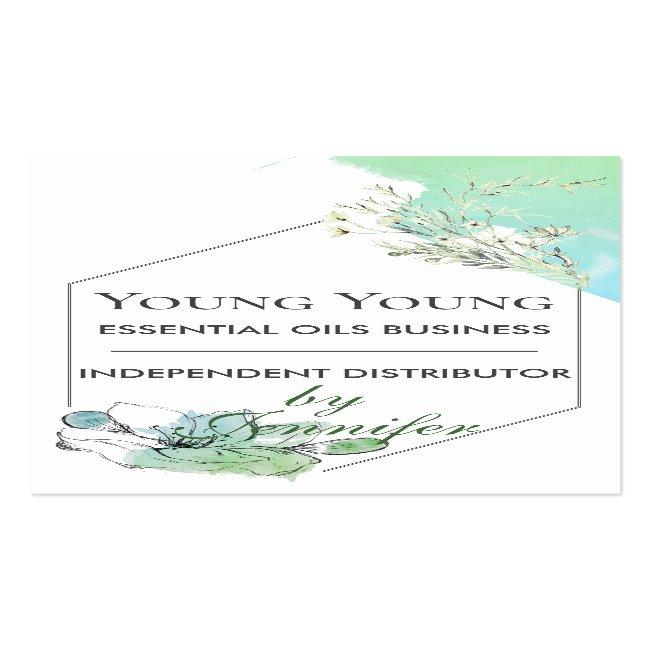 Watercolor Green Floral Essential Oils Living Business Card