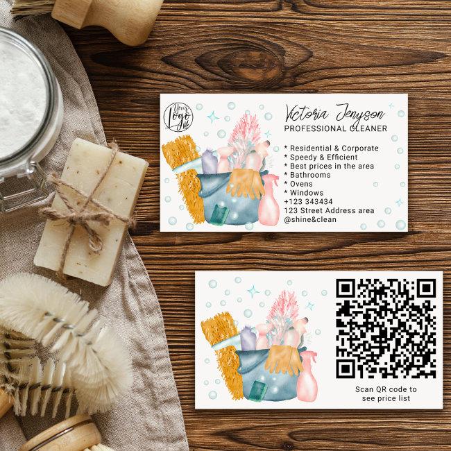 Watercolor Housekeeping Maid Cleaning Services Business Card