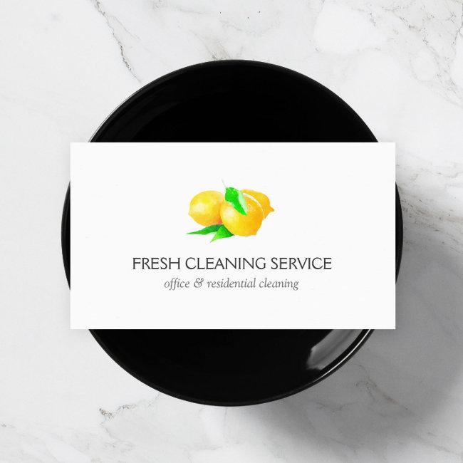 Watercolor Lemons Cleaning Services White Business Card