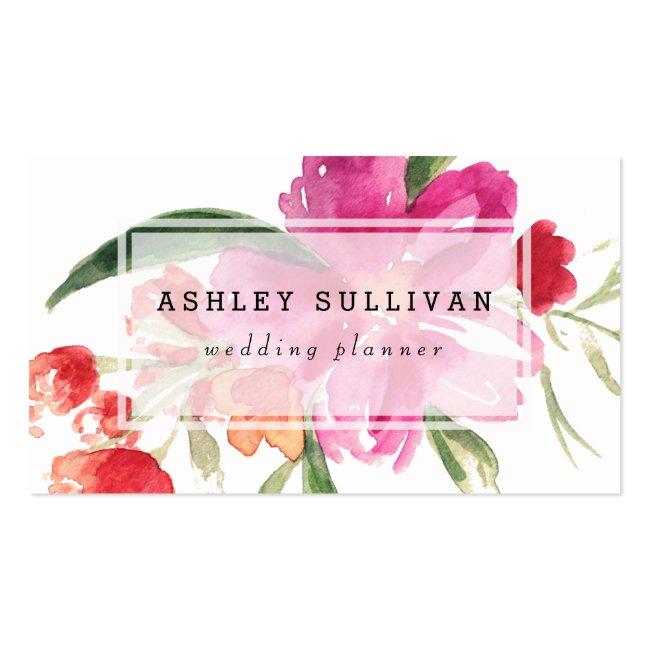 Watercolor Pink Flowers Posy Floral Business Card