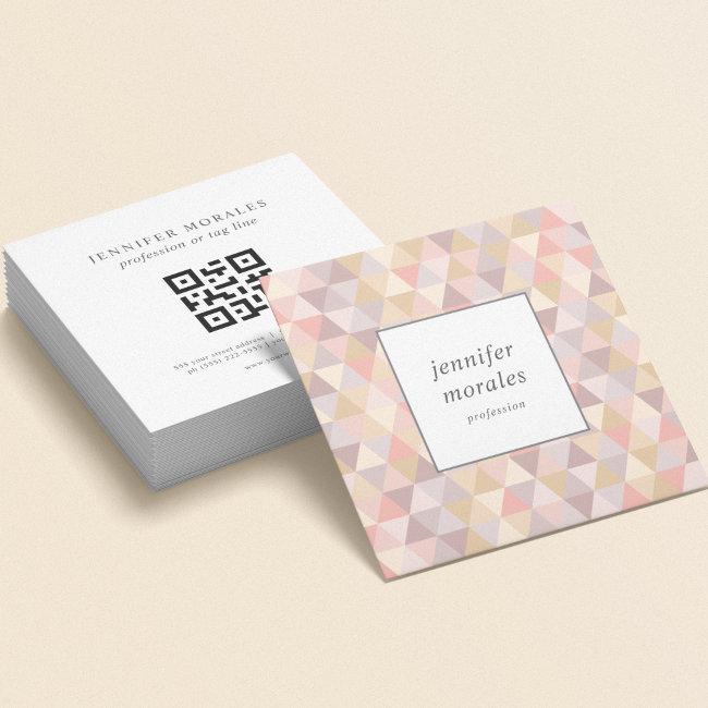 Watercolor Triangle Mauve Gray Pink Cream Qr Code Square Business Card