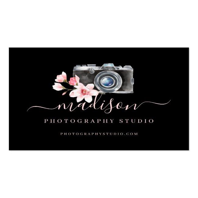 Watercolor Vintage Camera & Florals Photography Business Card