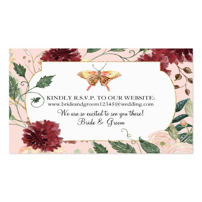 Wedding Website Rsvp Watercolor Autumn Floral Pink Business Card