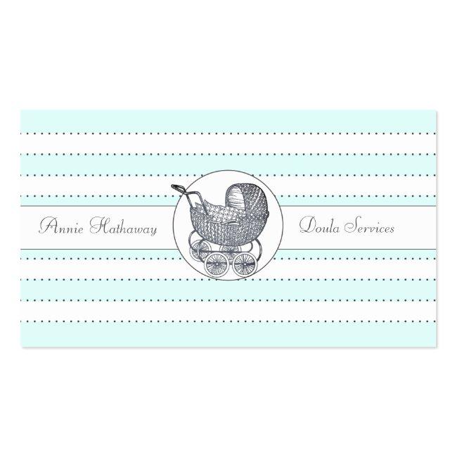 Whimsical Baby Buggy Blue Green Birthing Services Business Card