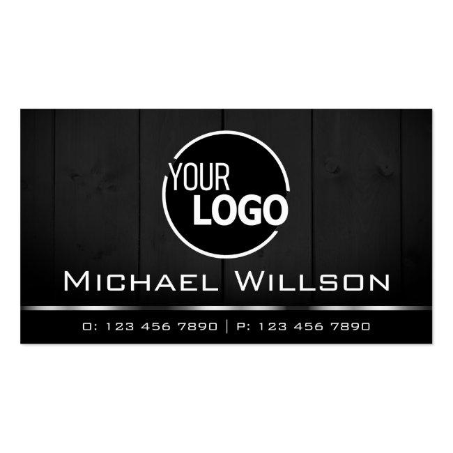 White And Black Wooden Boards Wood Grain Look Logo Business Card
