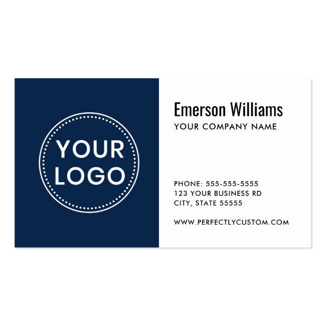 White Dark Blue Custom Logo Modern Minimalist Business Card