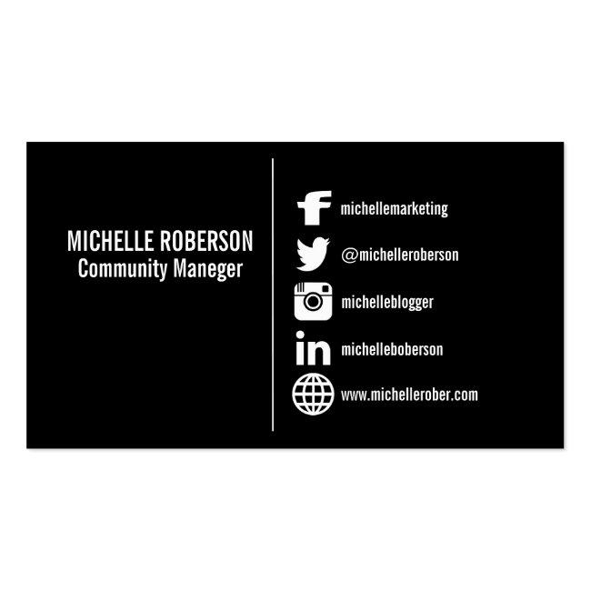 White Social Media Icons On W¡black Background Business Card