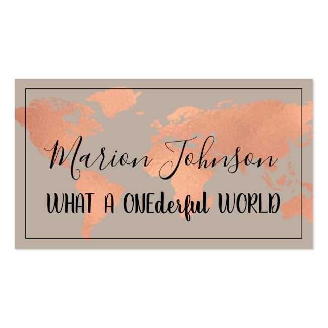 World Map Globe Map Travel Agency Copper Rose Business Card