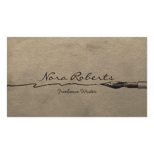 Writers Authors Editor Black Dip Pen Brown Paper Business Card