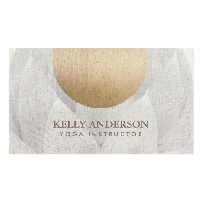 Yoga Instructor Gold Circle Lotus Floral Linen Business Card