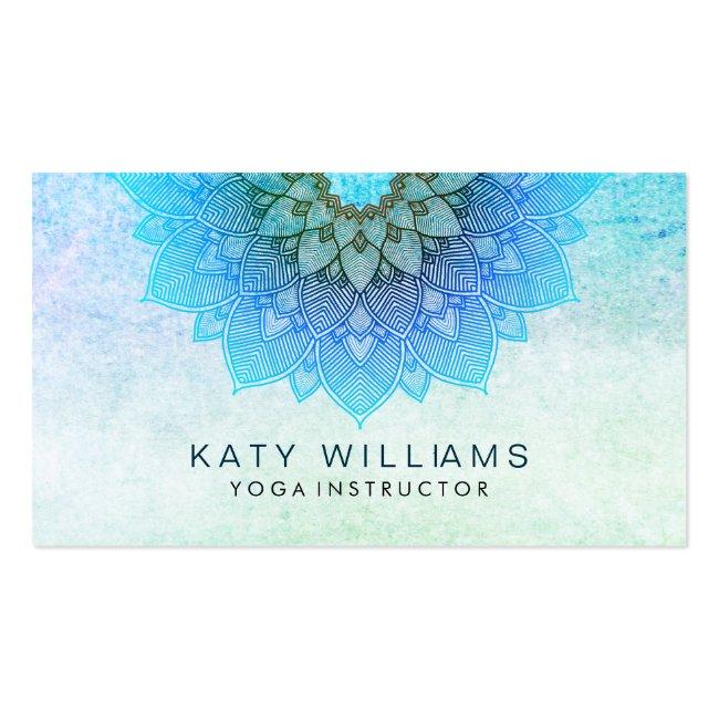 Yoga Instructor Lotus Flower Watercolor Teal Business Card