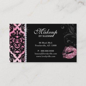 Small 232 Cosmetologist Business Card Damask Glitter Pin Front View