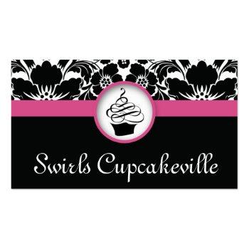 Small 232 Cupcake Business Card Floral Damask Pink Front View