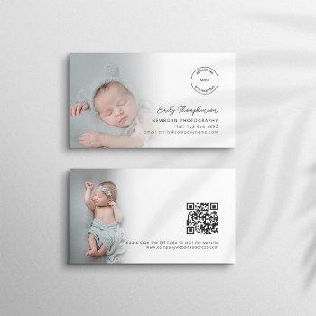 2 photos logo qr code newborn baby photographer business card