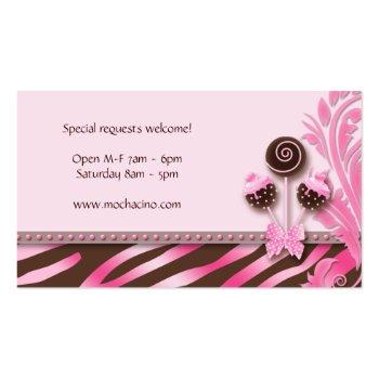 Small 311 Cake Pops Business Card Bakery Pink Brwn Zebra Back View
