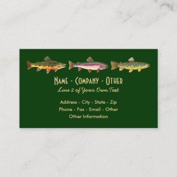 3 trout: brook rainbow brown - fly fishing angler business card
