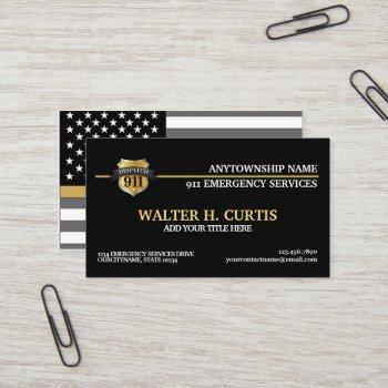 911 dispatcher thin gold line flag business card