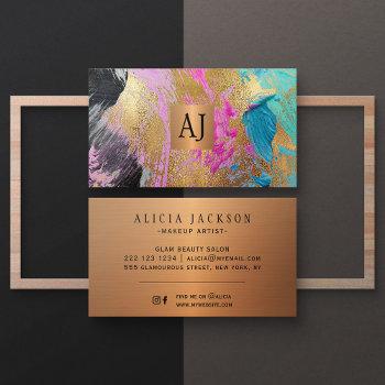 abstract brushstrokes copper gold monogrammed business card